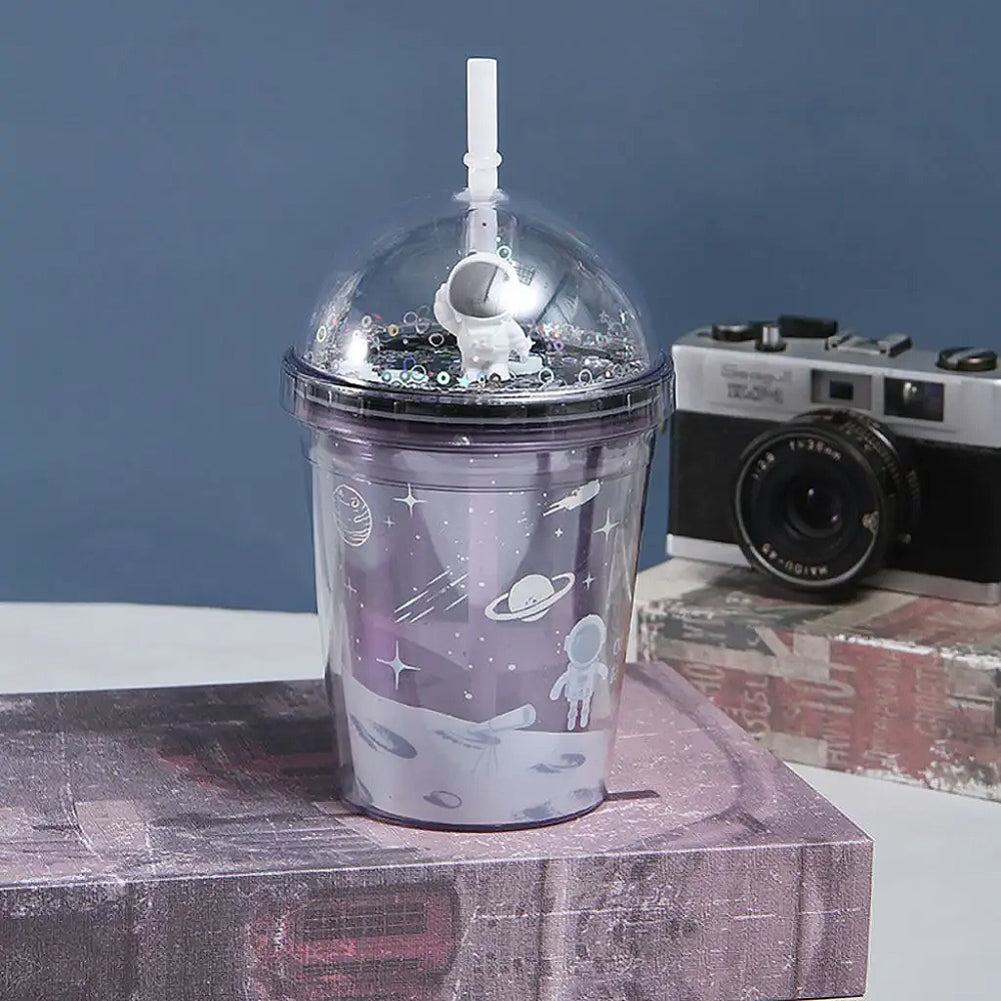 Gourde avec paille astronaute et planète pour enfant