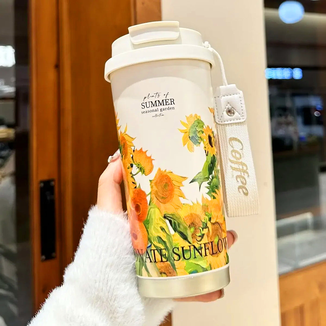 Gourde thermos isotherme design fleurs tournesol