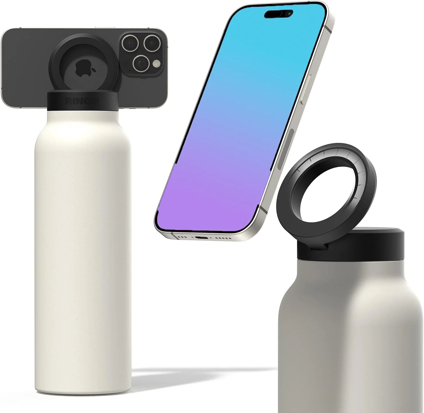 Gourde support aimanté téléphone blanc