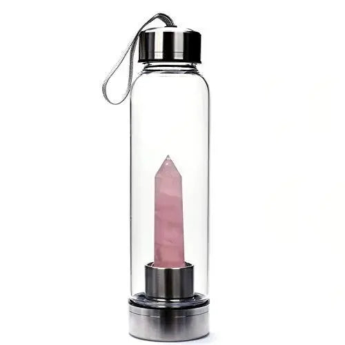Gourde en verre avec quartz rose