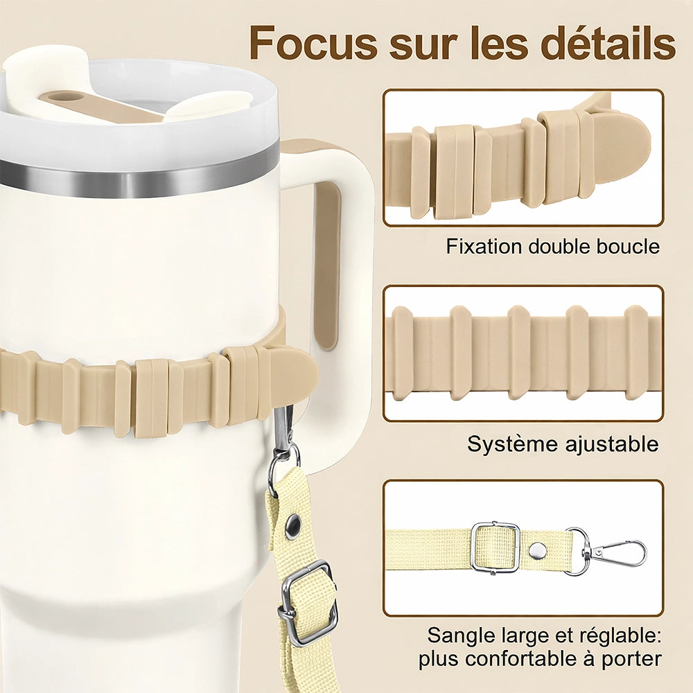 détails porte gourde réglable avec sangle