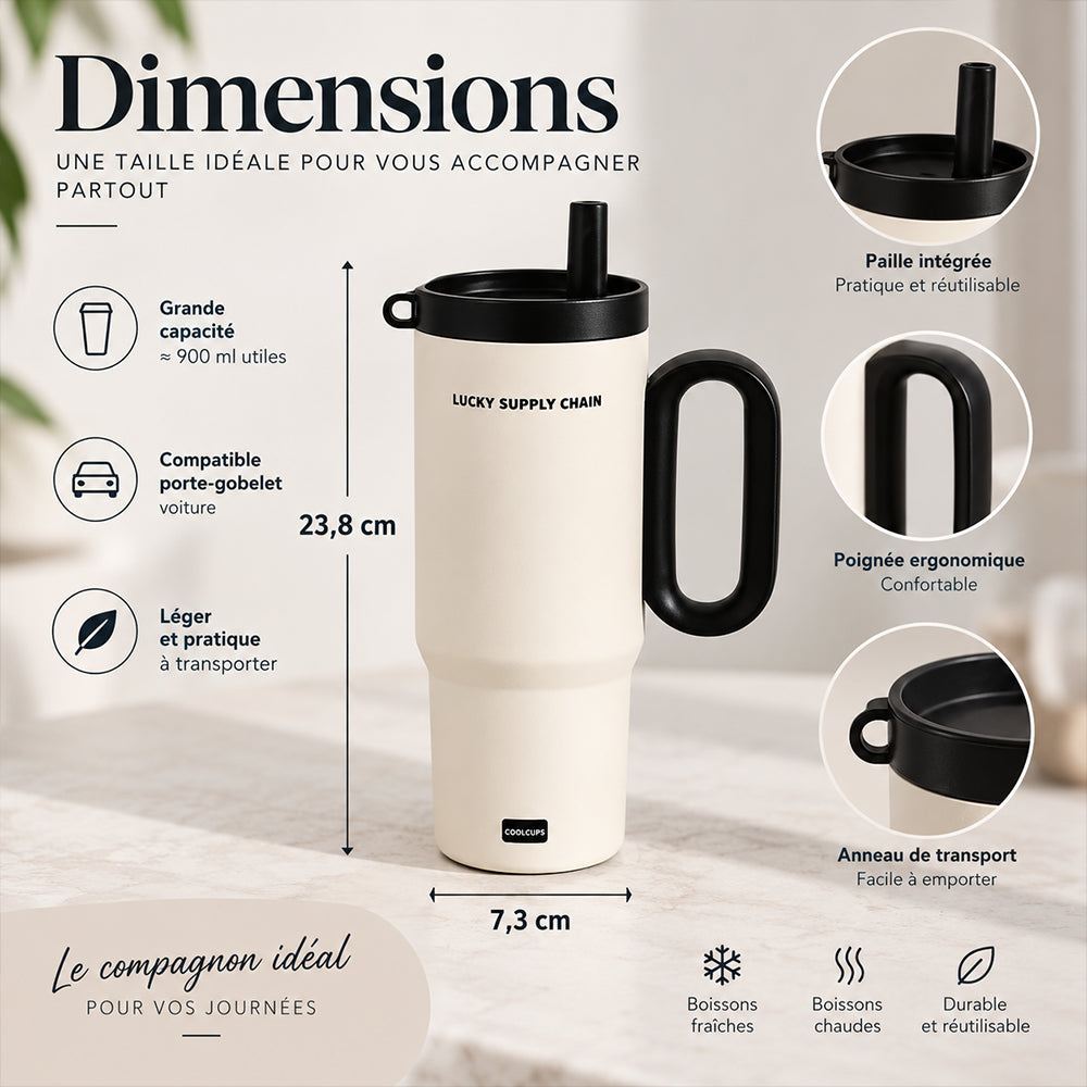 explication de gourde gobelet isotherme avec paille et poignée