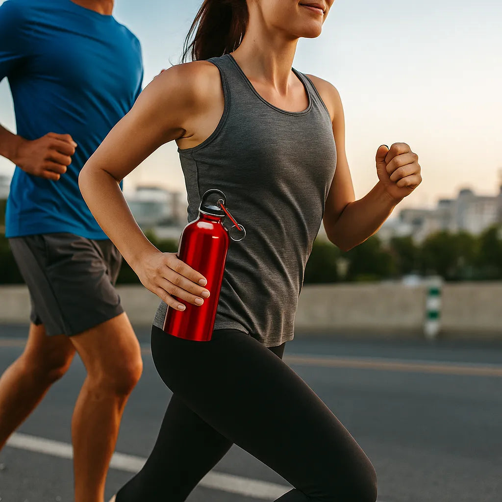 femme qui court avec une gourde en inox rouge 500ml