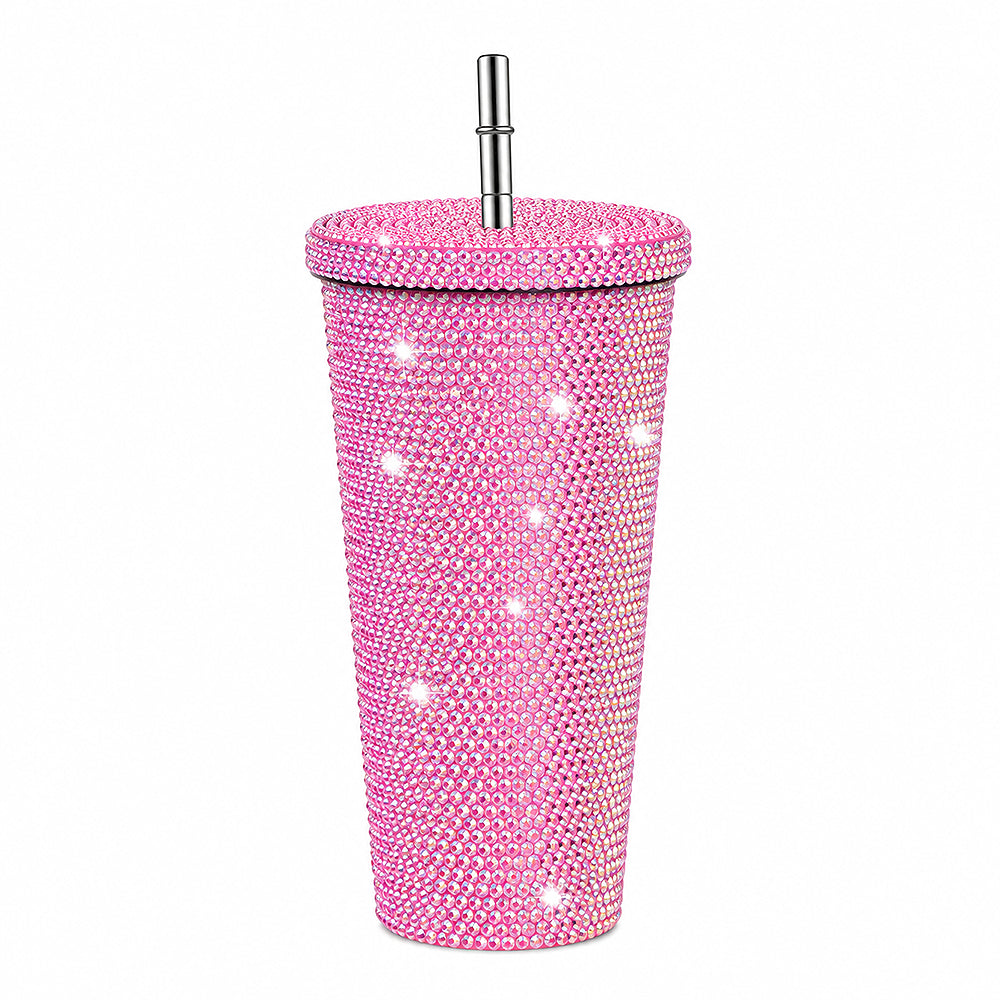 gobelet rose strass avec paille