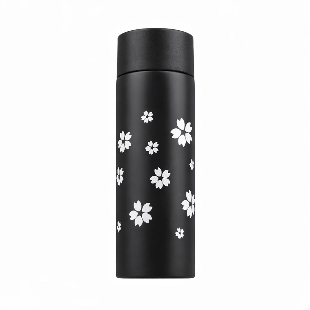 gourde 120ml noire avec motif fleurs