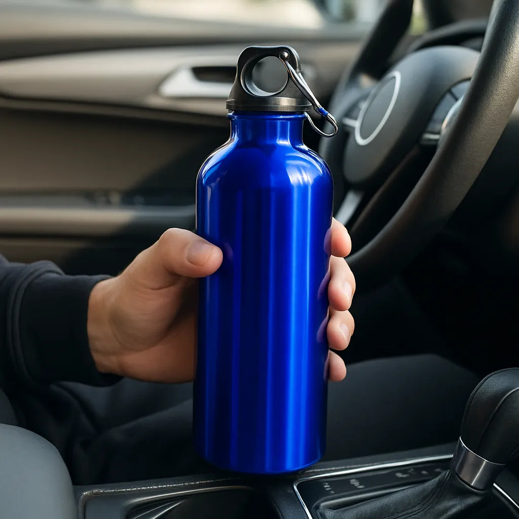 gourde en inox bleu simple paroi