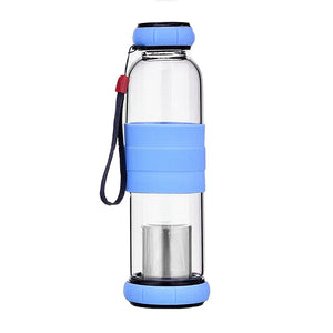 gourde en verre bleu incassable avec infuseur