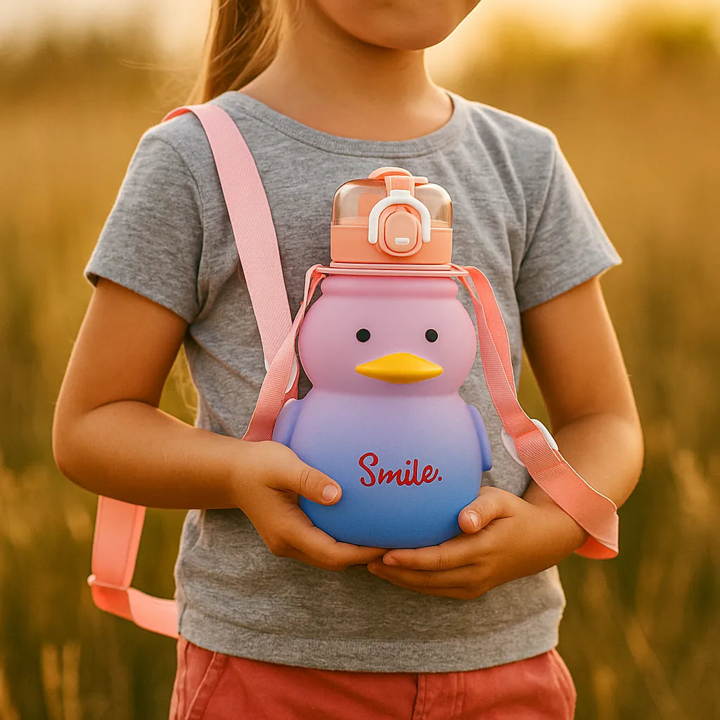 gourde poussin rose avec sangle