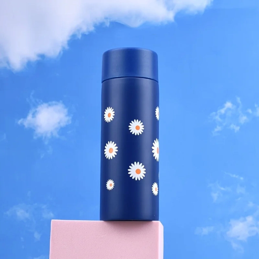 gourde bleu avec fleurs blanche 120ml