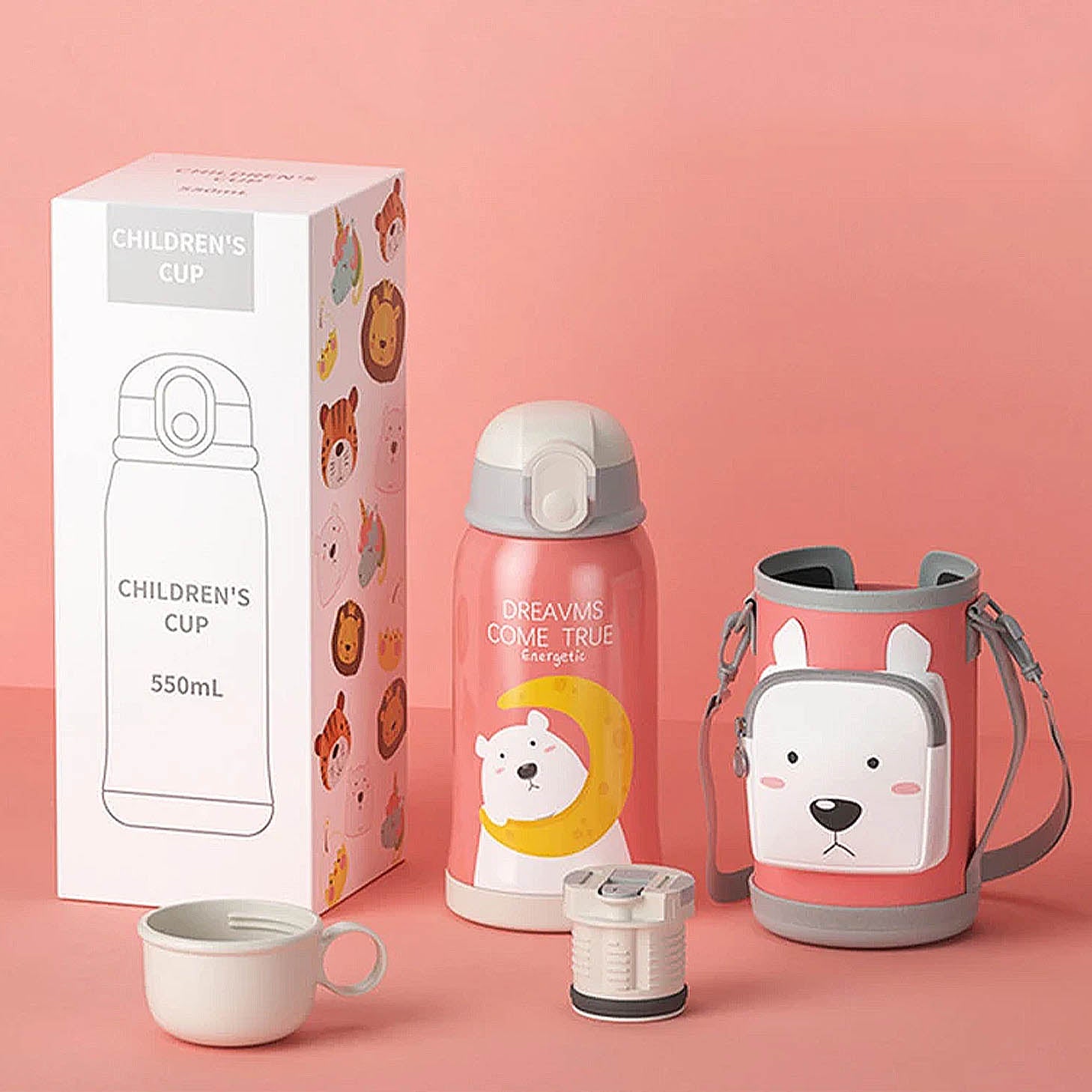 gourde enfant ours polaire avec pochette de transport