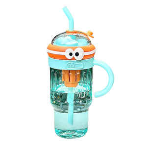 gourde enfant rigolote bleu avec paille et poignée