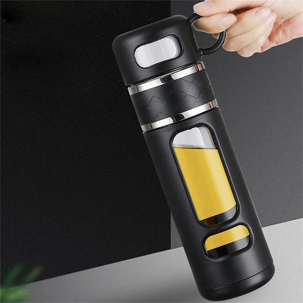 gourde en verre noir avec infuseur et protection