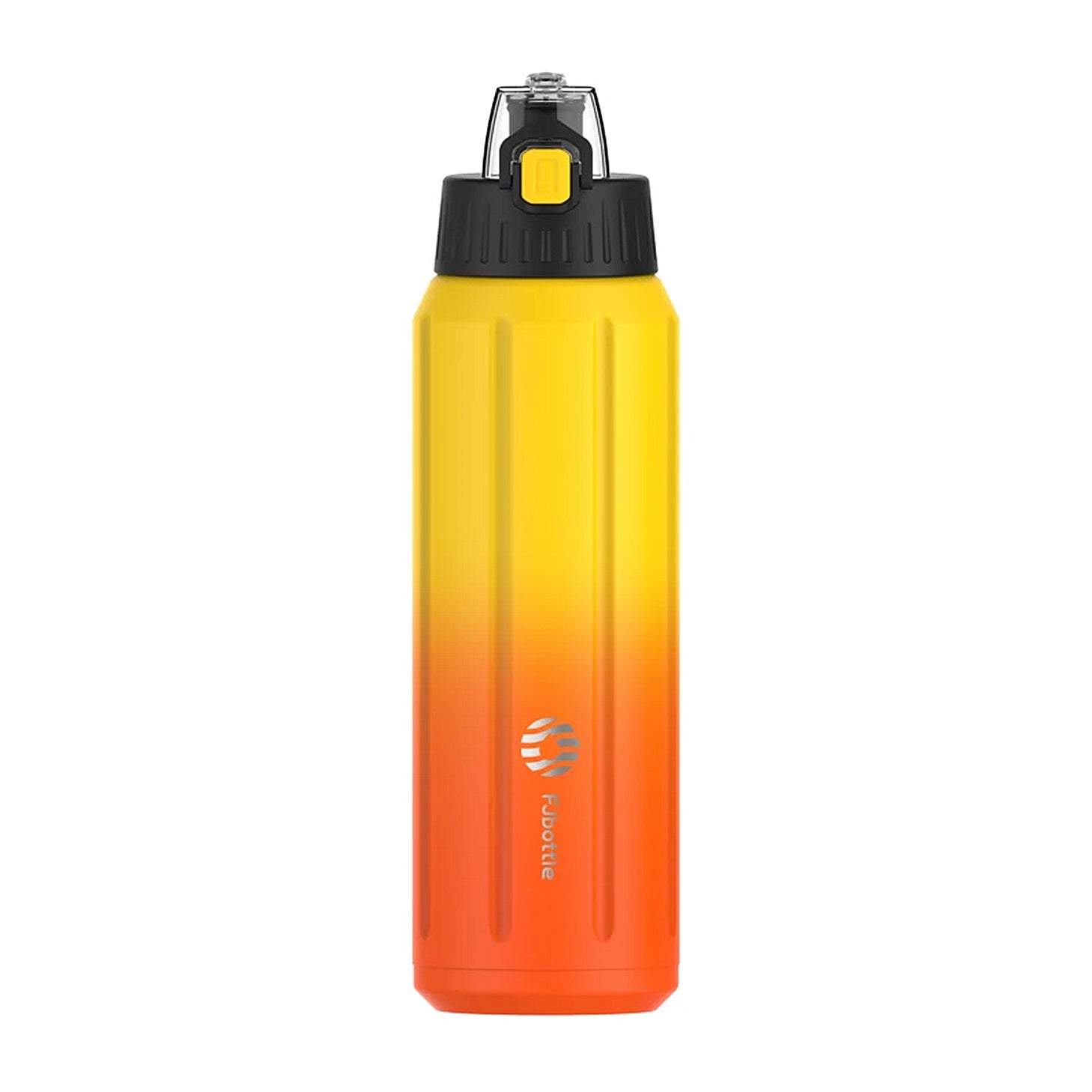 gourde orange et jaune avec bouton pour ouvrir