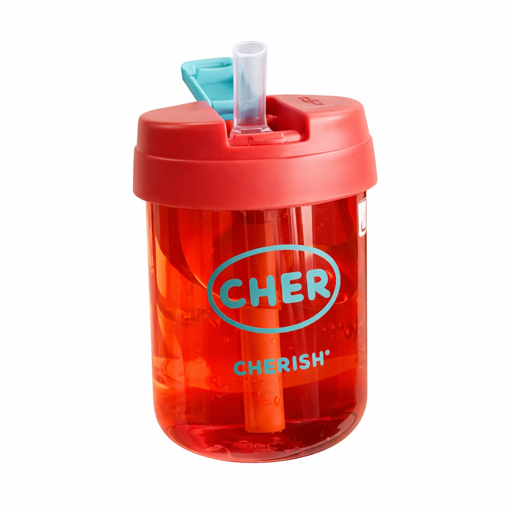 gourde petit format rouge bleu avec paille