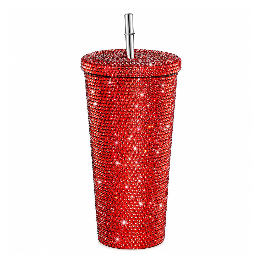 gourde rouge avec strass et paille