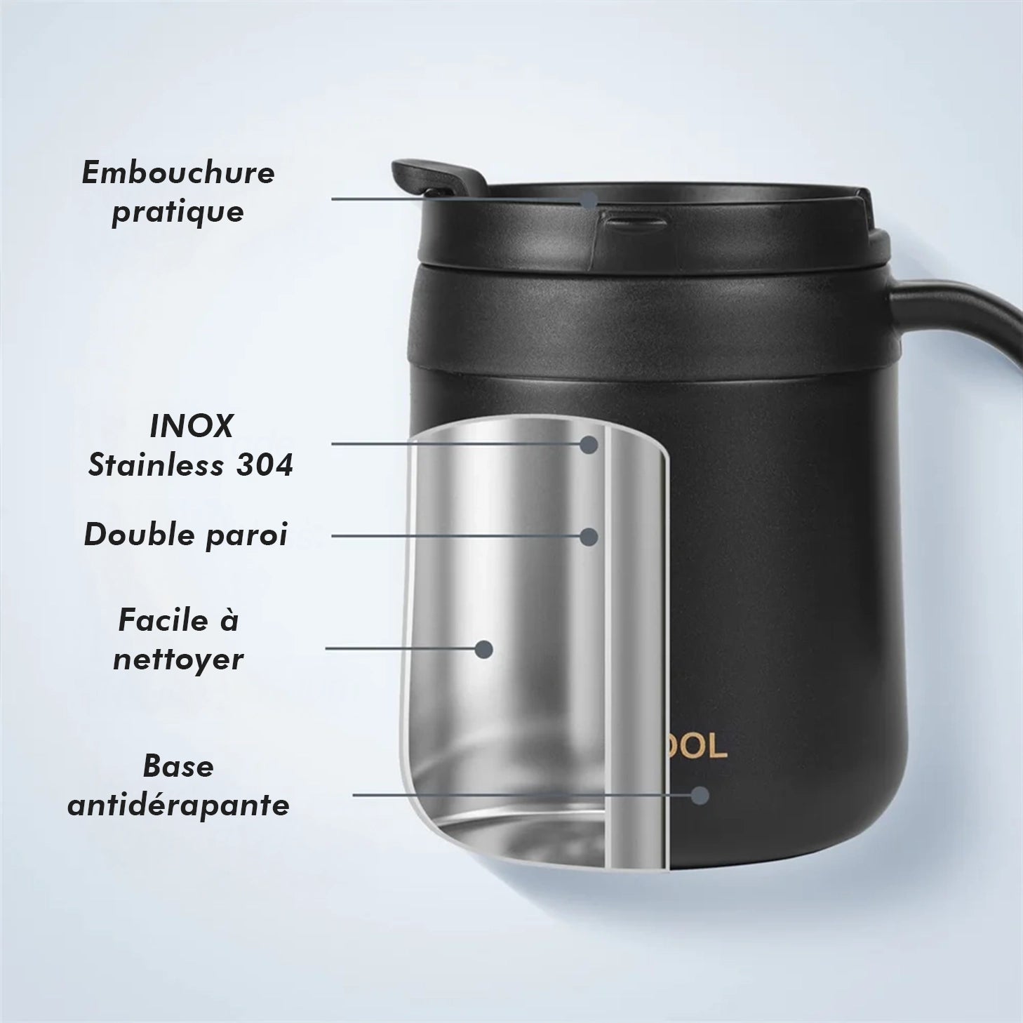 gourde tasse avec poignée caractéristique