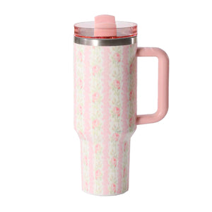 gourde tasse avec poignée thermos rose