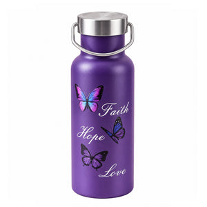 gourde violette en inox avec dessin papillon