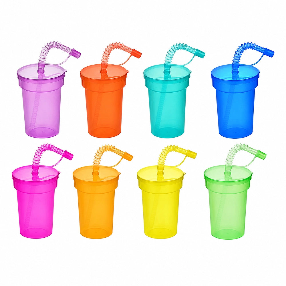 lot de 8 gourdes gobelets avec pailles flexibles