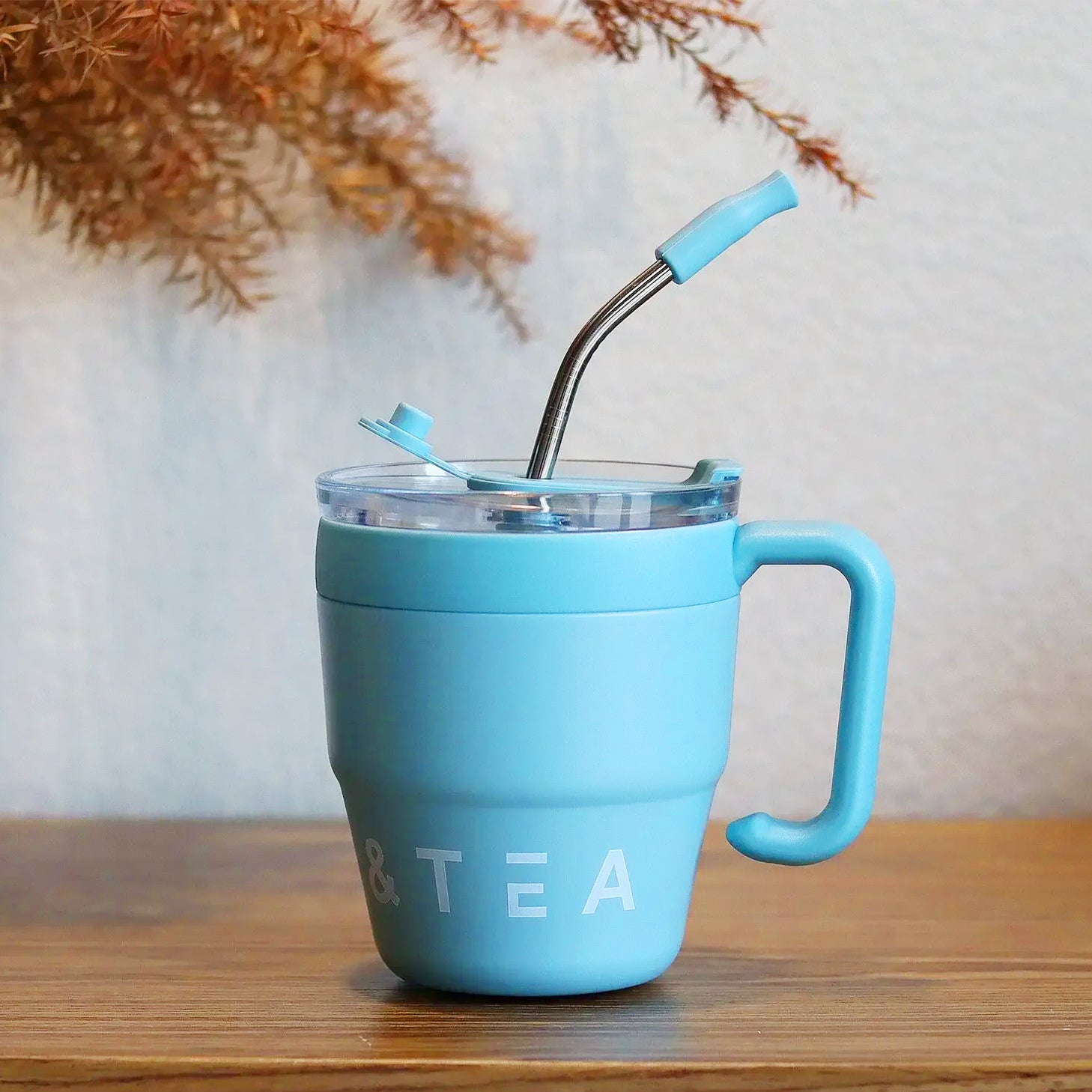 mug gourde avec paille bleu