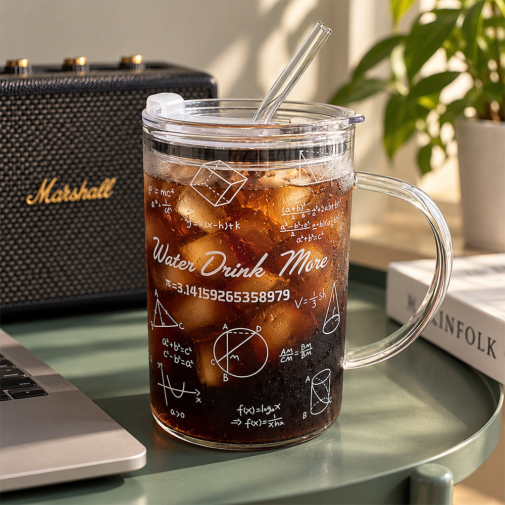 tasse gourde en verre avec paille dessin mathématique