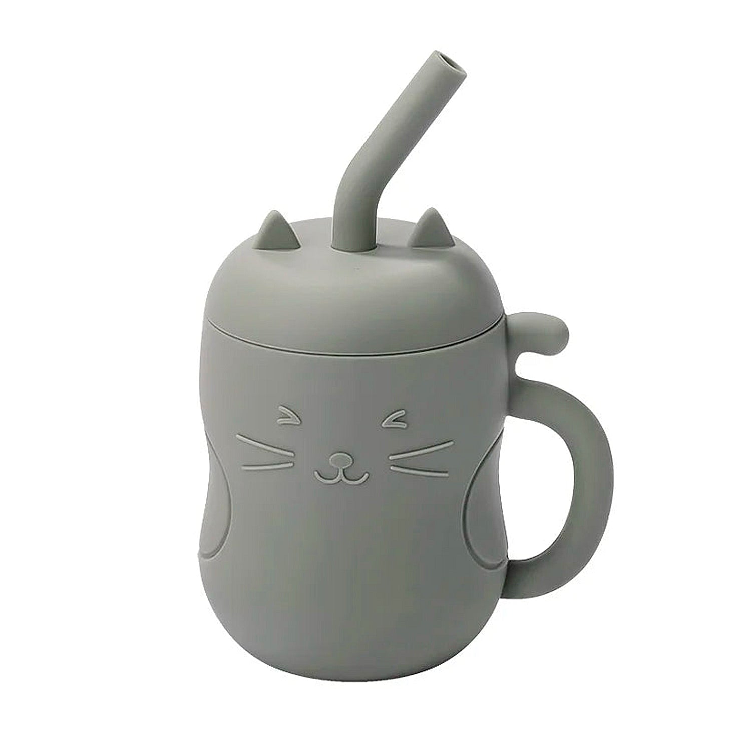 Gobelet chat pour enfant gris avec paille