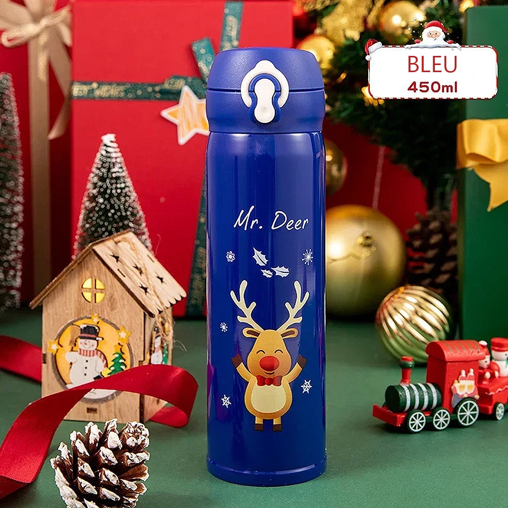Gourde isotherme bleu avec renne de Noël