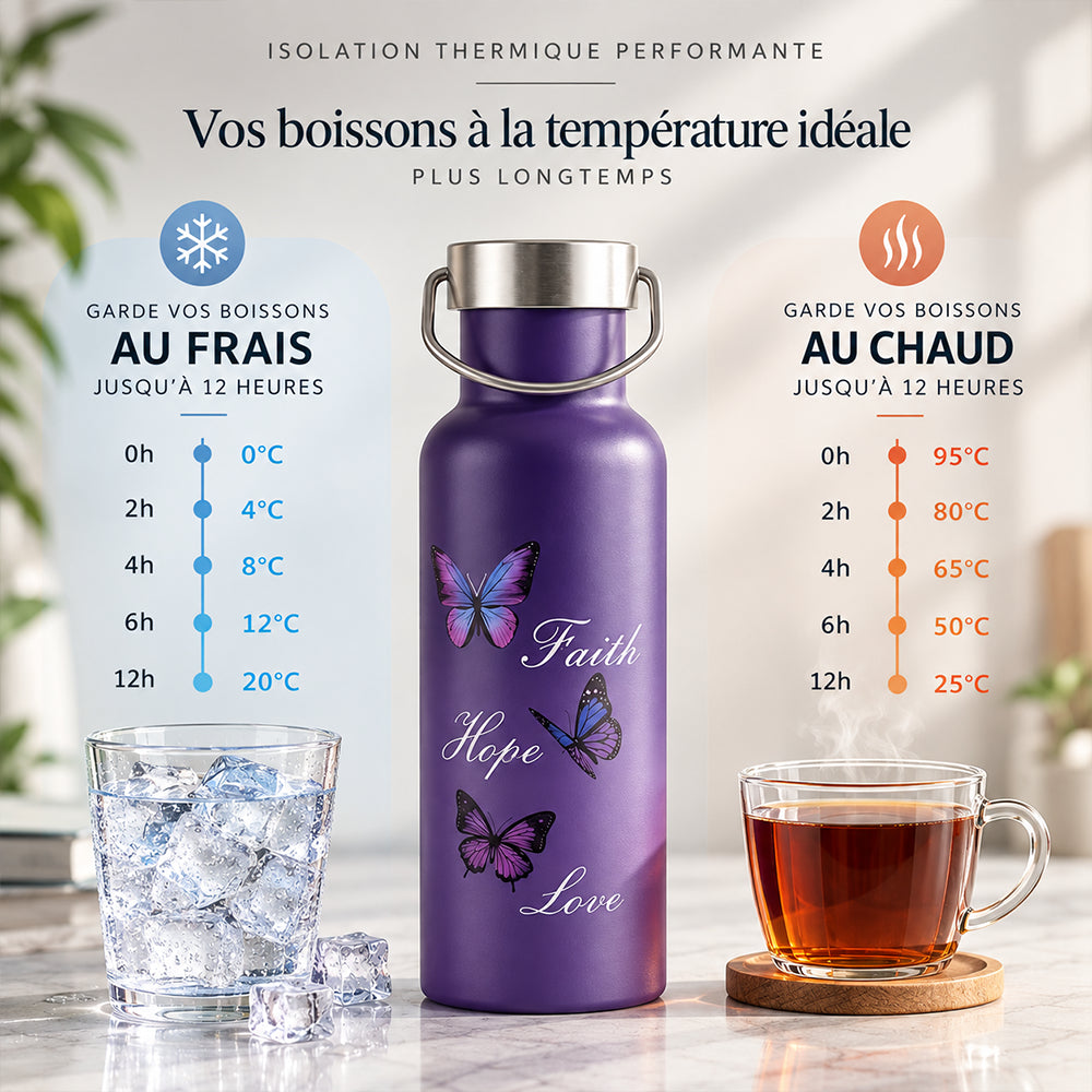 Gourde acier inoxydable violette explication température