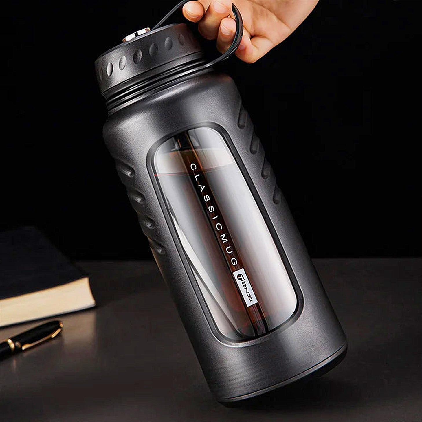 Gourde En Verre Borosilicate 1,5 Litre – Avec Filtre à Thé Et Housse | Parfaite Pour Sport, Bureau - 2