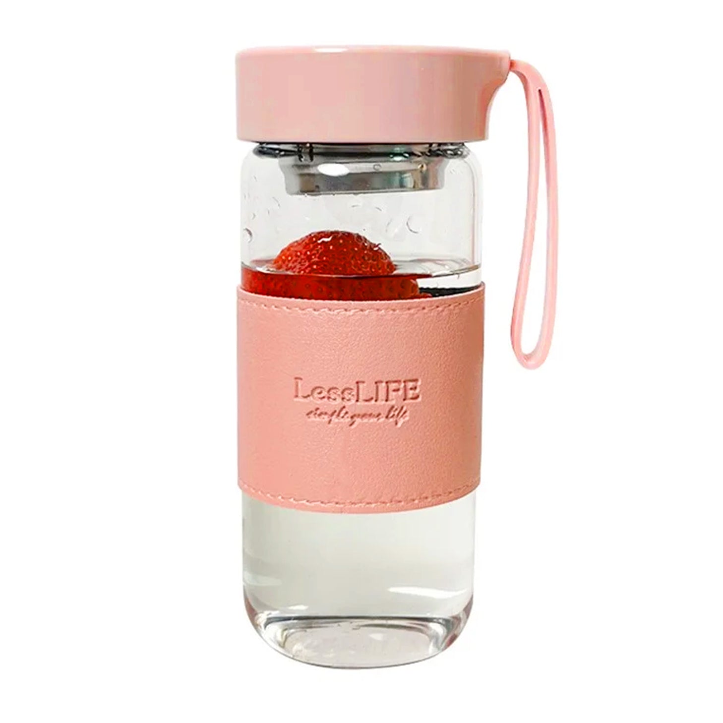 Gourde infuseur rose en verre