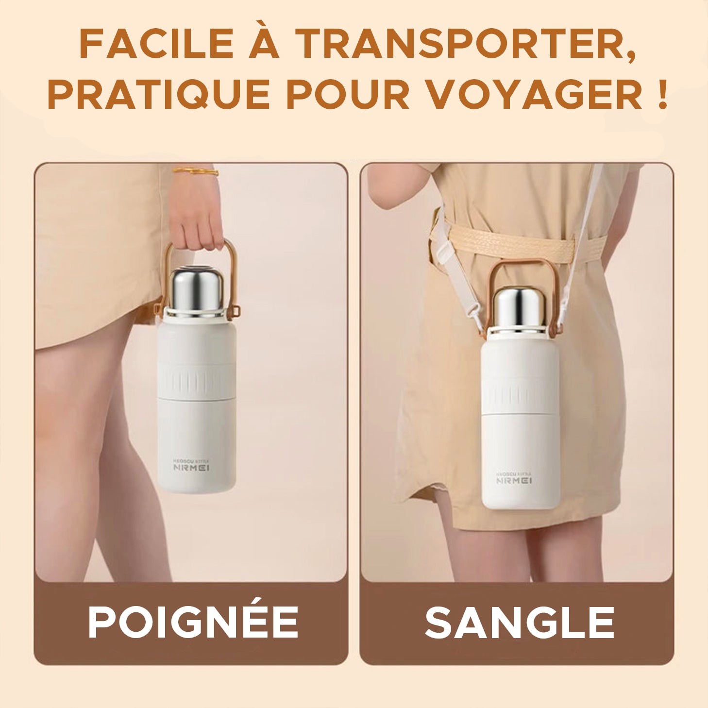 Gourde isotherme avec poignée et sangle de transport