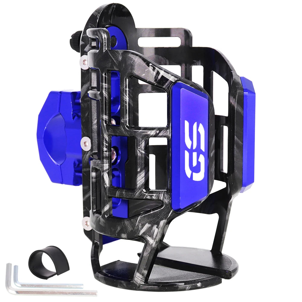 Support bleu de gourde pour moto