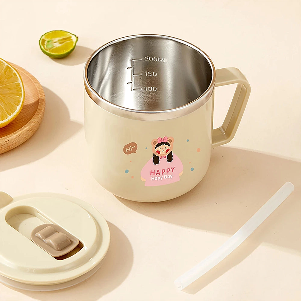 Tasse inox avec graduation et paille pour enfant
