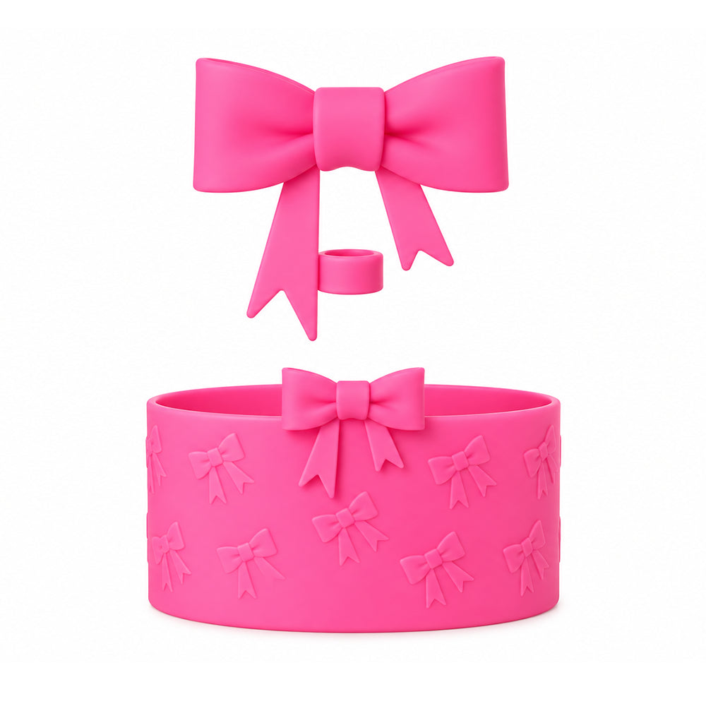 base silicone et couvre paille noeud rose