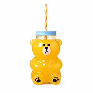 bouteille en verre forme ourson 550ml avec paille