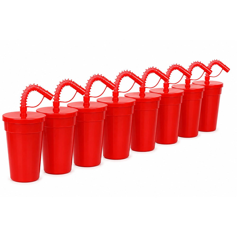 gobelets rouge avec paille flexible et couvercle