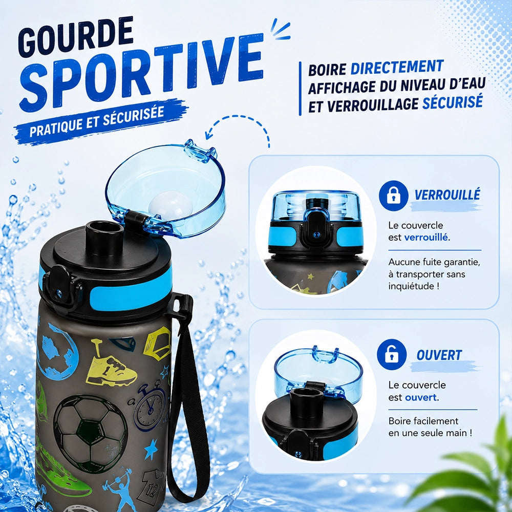 gourde de football avec couverture facile