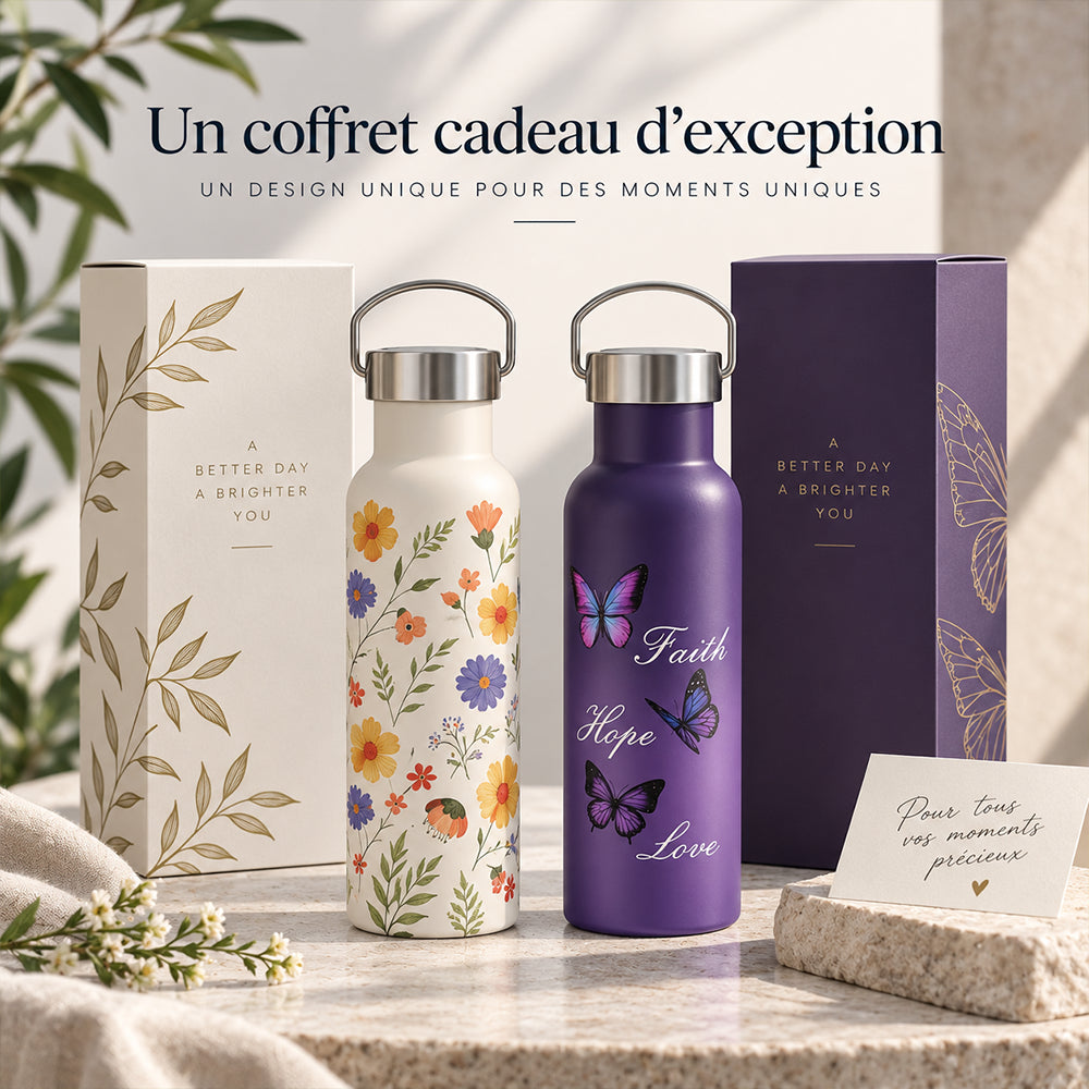 gourde double paroi avec design papillon et fleurs