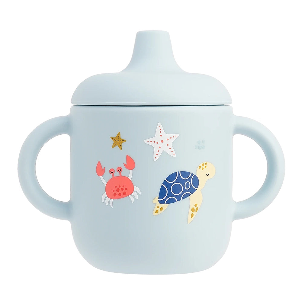 gourde enfant bleu thème marin en silicone