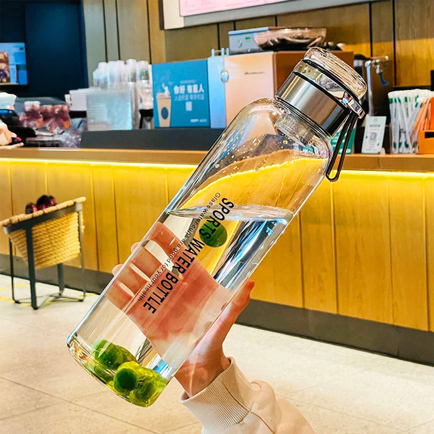 gourde en verre infuseur de 2 litres