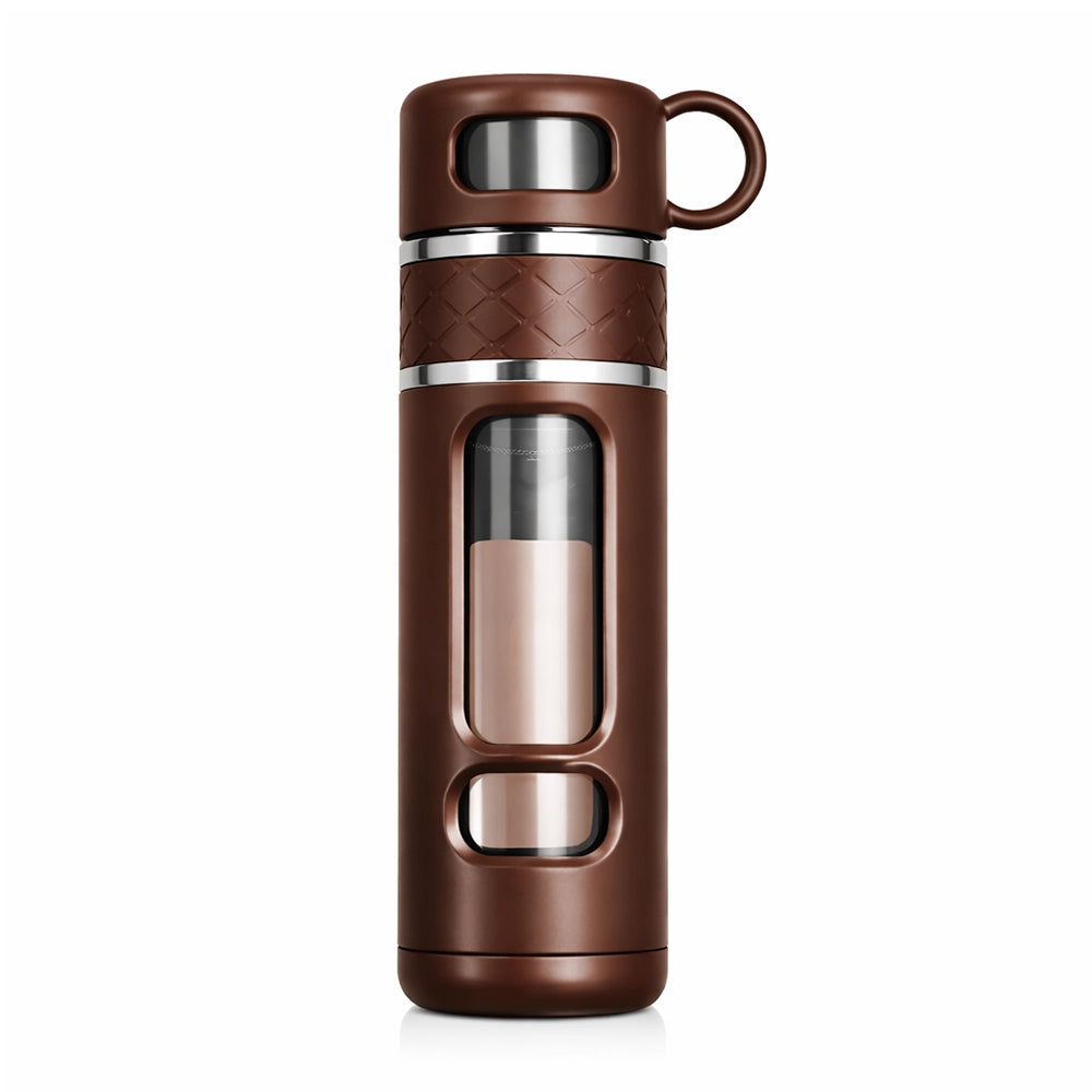 gourde en verre marron avec tasse intégré