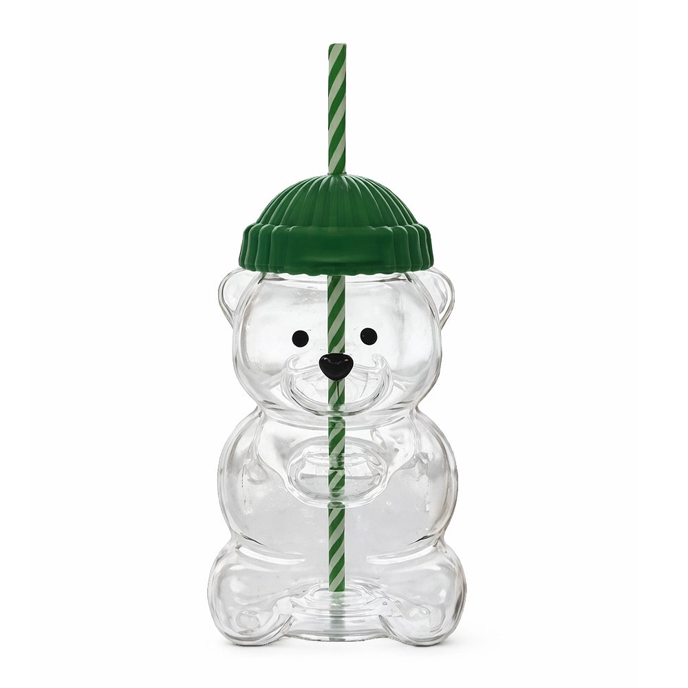 gourde en verre ourson mignon avec bonnet 500ml