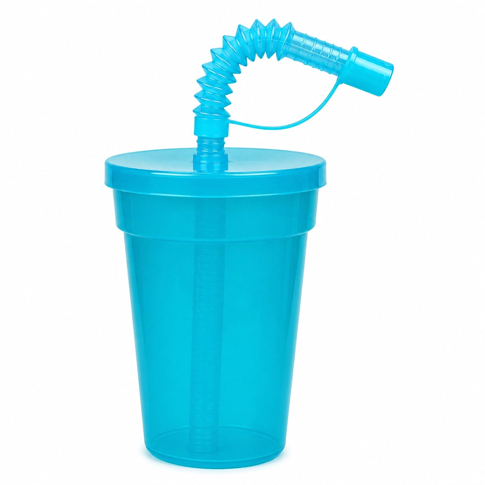 gourde gobelet bleu avec paille et bouchon de paille