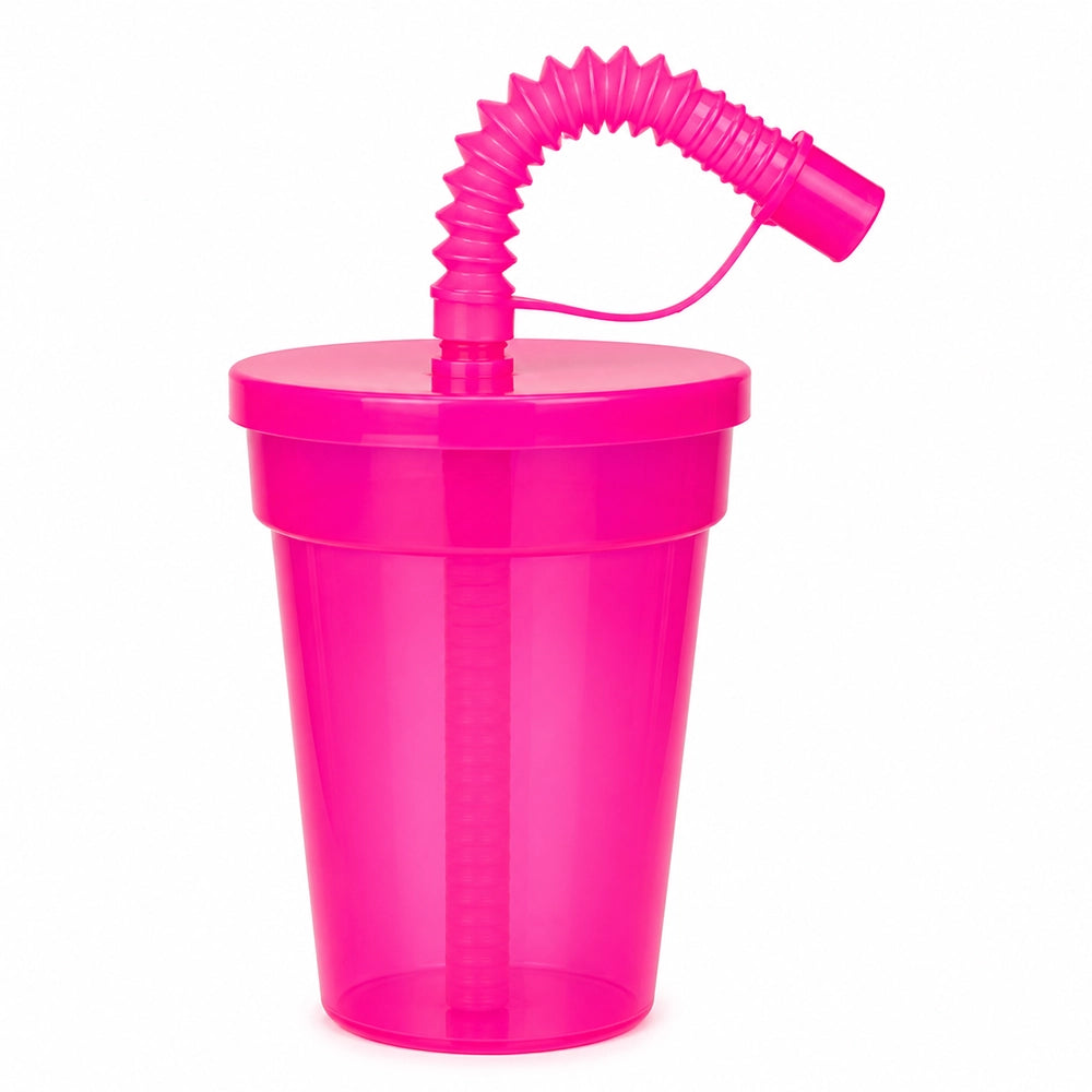 gourde gobelet rose avec paille flexible et couvercle