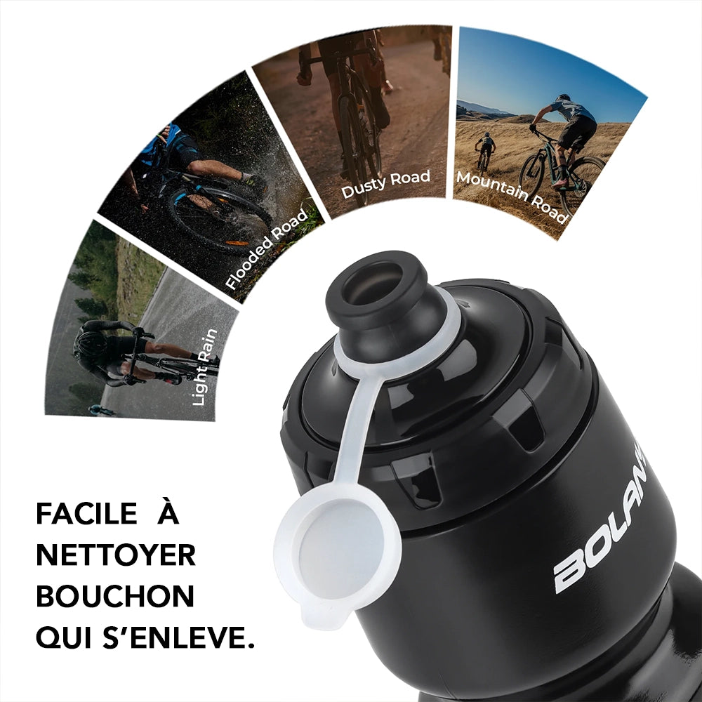 gourde noir pour vélo avec bouchon qui s'enleve