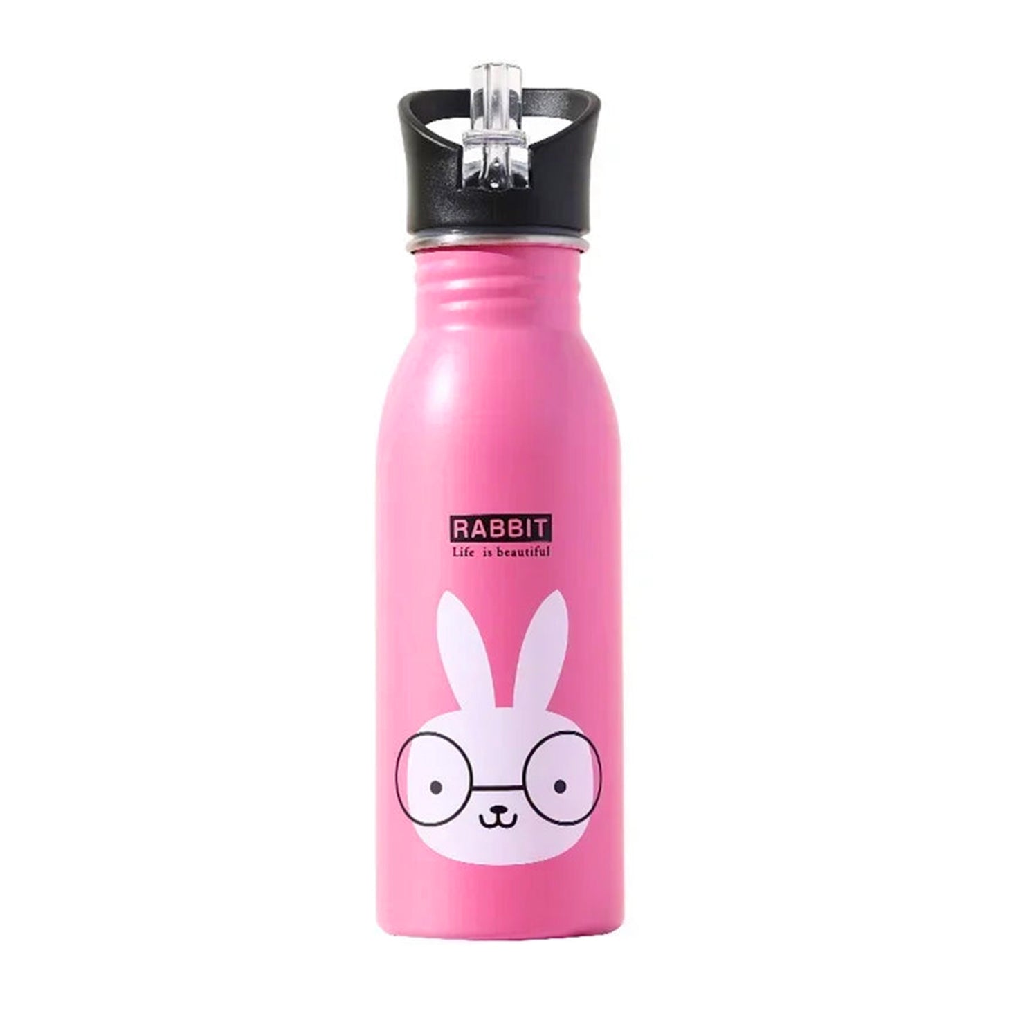 gourde rose avec lapin en inox pour enfant