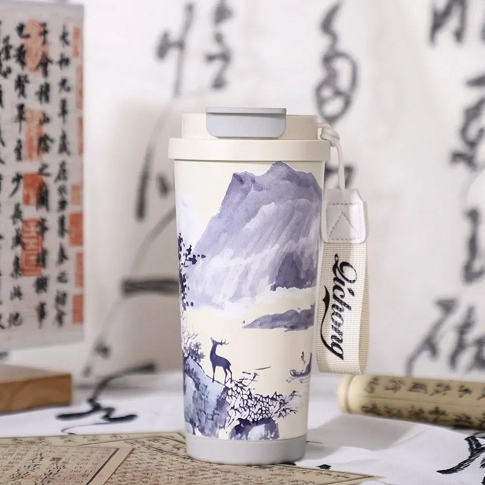 gourde thermos style forêt japonaise violette