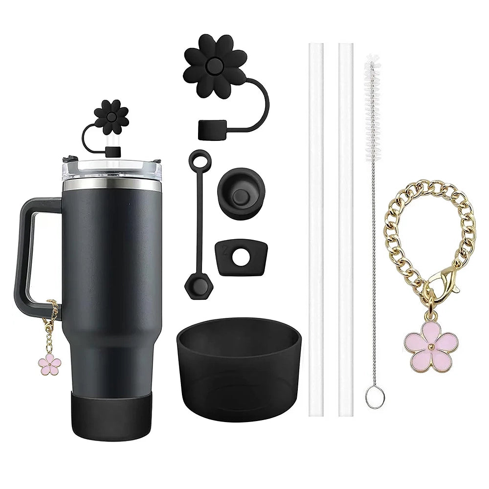 kit protection gourde noire avec paille