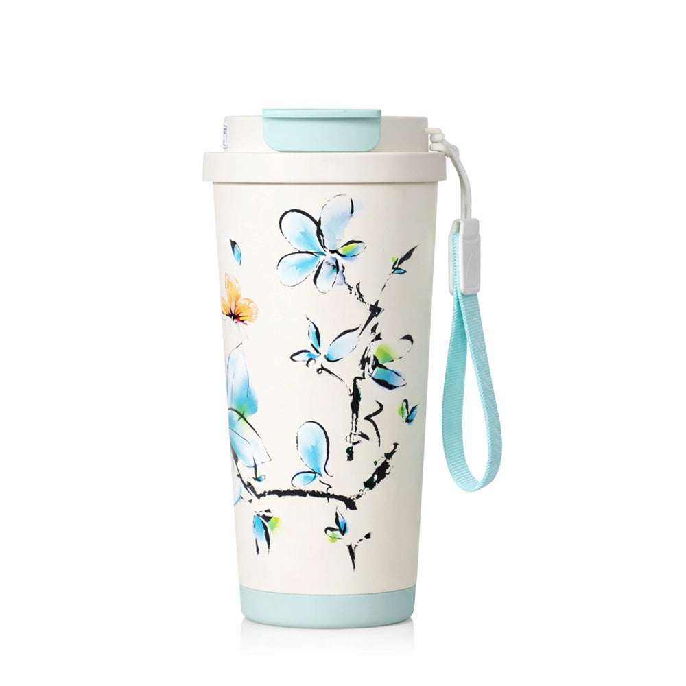 thermos avec bleu style fleurs japonais